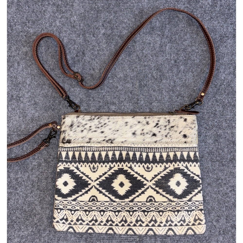 Myra Bag Cow Hair Southwest Canvas Back Purse Bag Western Boho